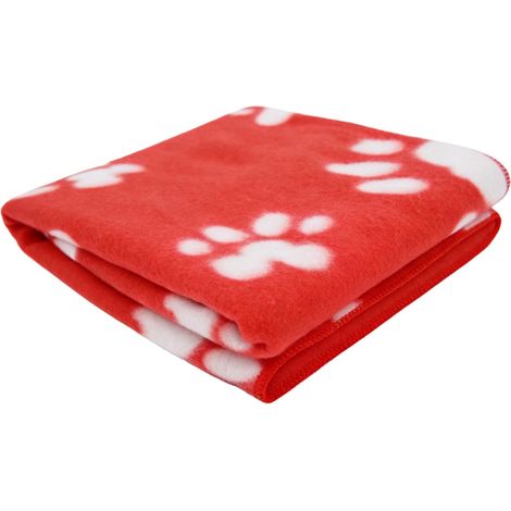 Couverture moelleuse pour animaux de compagnie, motif mignon, douce, Double face, en peluche chaude, pour chien et chat, pour la maison et les voyages (Red Background White Paw Print) (1/5)