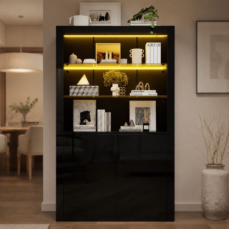 Vetrina nera 100 x 35 x 170 cm con LED, 2 ante HAVRYA (1/5)