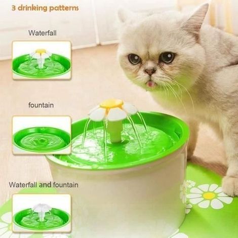 Fontana d'acqua a forma di fiore verde per cani e gatti con filtro, ciotola da 1,6 litri, dispenser d'acqua silenzioso e igienico per gatti, cani e uccelli (1/4)