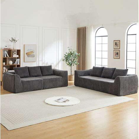 Sofá modular de pana gris con relleno de espuma, líneas curvas, sin montaje y fácil de mover (1/5)