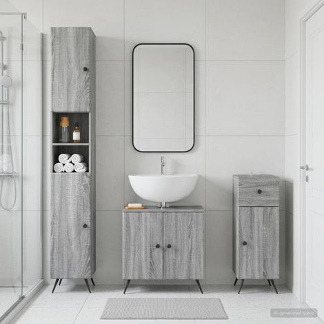 vidaXL 3 Piece Bathroom Cabinet Set BREDA Grey Sonoma Engineered Wood (1/5)
