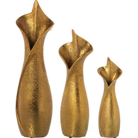 Lot de 3 Vases Céramique Doré 14X11X48+12X9X38+9X8X28 Cm (1/4)