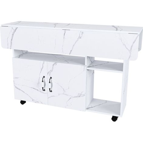 Tavolo da pranzo pieghevole con ruote 110x70x80 cm MDF bianco marmo con contenitore MODENUIT (1/5)