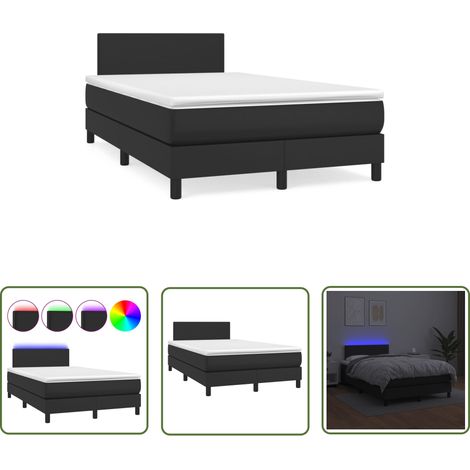 The Living Store Sommier à lattes de lit matelas LED noir 120x190 cm similicuir - Lit Tapissier - Lit Avec Led - Sommier Avec Matelas - Tête De Lit Ajustable - Matelas À Ressorts Ensachés (1/5)