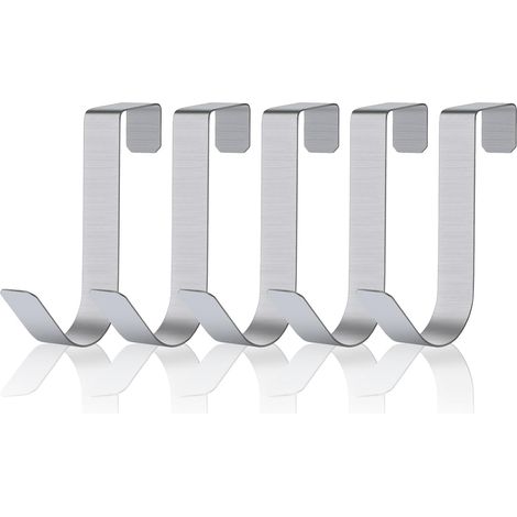 Lot de 5 crochets porte-serviettes en acier inoxydable, étanches, sans cadre, pour porte de douche en verre, 2 cm, noir mat (argent) (1/5)