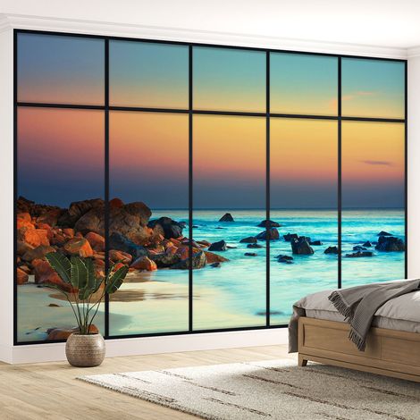 Papier peint panoramique Trompe l'oeil Verrière - Vue mer - 130 cm x 82 cm (1/5)