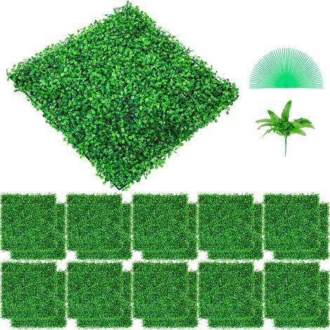 Panneau de buis artificiel UV 24 pièces, 25x25 cm, haie murale en plastique pour décoration, clôture, jardin intérieur/extérieur. (1/5)
