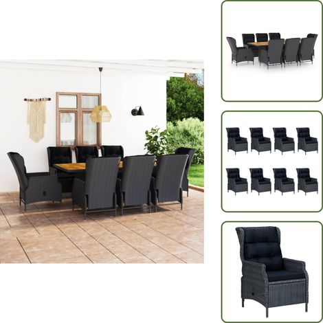 Ensemble à manger d'extérieur 9pcs et coussins rotin gris foncé - Salon De Jardin - Mobilier De Jardin - Set De Salon De Jardin - Chaises Pliantes - Table De Jardin