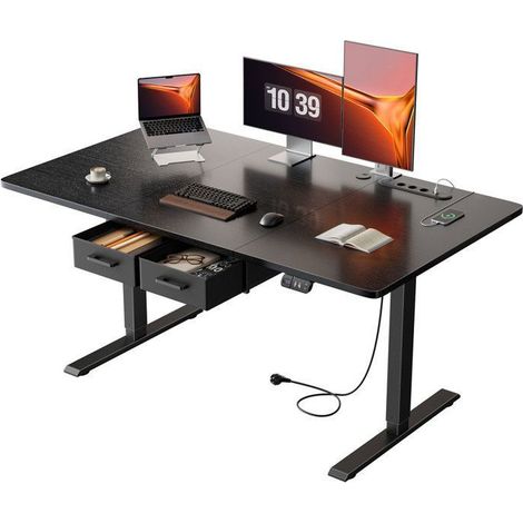 Scrivania elettrica regolabile in altezza - EcoFurnix - 140 x 80 cm - Altezza 72–117 cm - Prese integrate e 3 USB (1/5)