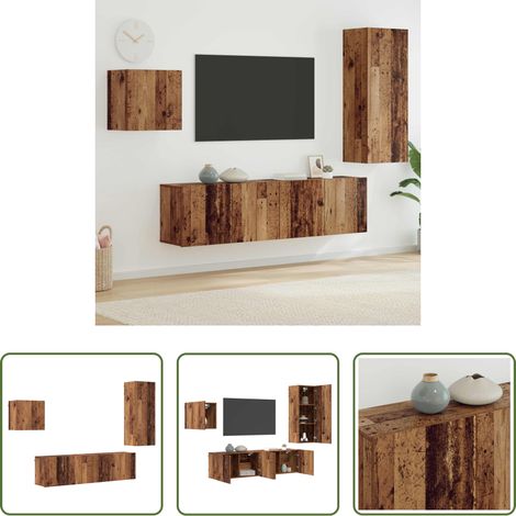 vidaXL Altholzschrank - TV-Schränk Wandmontiert 4 pcs Altholz Holzwerkstoff (1/5)