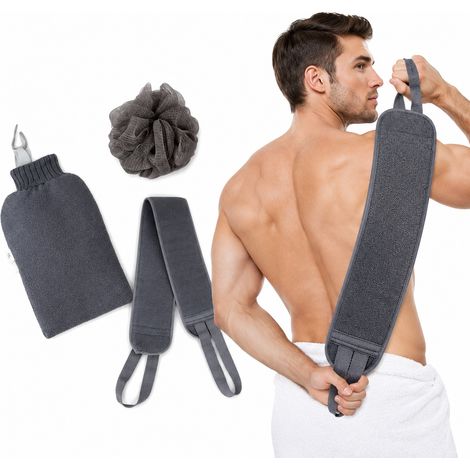 Set Gommage Bain, Set Gommage Corps 3 Pcs, Kit Spa Douche, Sangle Dos Texture Pied Fleur de Bain pour Quotidien, Spa, Cadeau (1/5)
