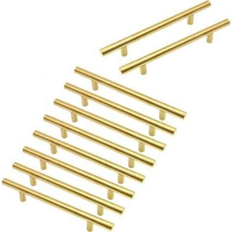 Un ensemble de 10 poignées de meubles plaquées or, entraxe de 96 mm, poignées de tiroir en acier inoxydable, adaptées aux meubles de chambre et de cuisine, longueur 150 mm. (1/4)