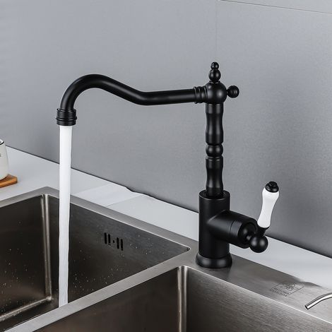 Grifo de Cocina Vintage Monomando Mezclador Lavabo para Agua Fría y Caliente con 3/8" Mangueras Negro (1/4)