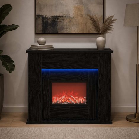 vidaXL Camino con striscia LED Rovere Nero 63 x 20 x 54,5 cm (1/5)