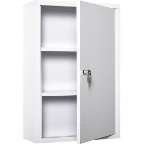 Armoire à pharmacie murale verrouillable en acier 3 niveaux boîte à médicaments avec 2 clés blanc 40 x 18 x 60 cm (1/5)