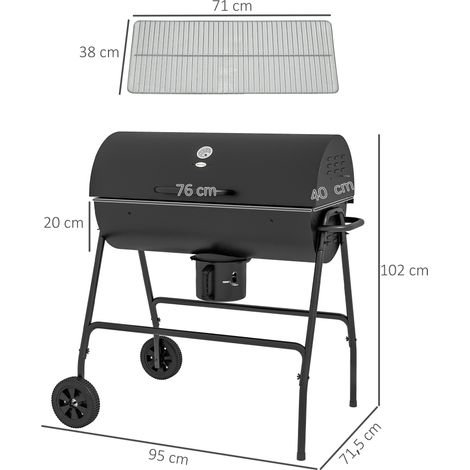Holzkohlegrill aus Metall BBQ Smoker mit Deckel Thermometer Räder Grillwagen 95x71,5x102 cm Schwarz (1/5)