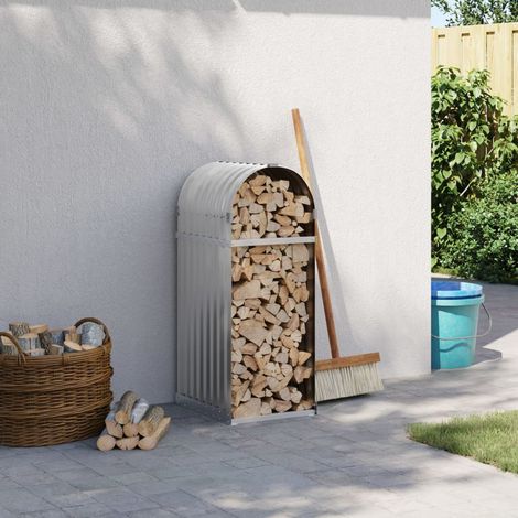 Porte-bûches -Portant de bois de chauffage-Meuble pour range bûches gris clair 40x45x100 cm acier galvanisé 564157 (1/5)