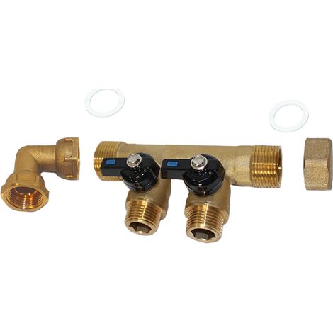 Arcanaute – Pack collecteur sanitaire 3/4'' pour eau froide et chaude – 2 départs mâle 1/2'' – Joints téflons inclus – Installation facile (1/3)