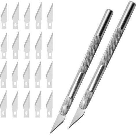 Precision Cutter Scalpel, 2 pièces avec 20 lames de Rechange, Cutter de précision Scalpel, Modelisme Papier Diy Sculpture Loisirs (1/4)