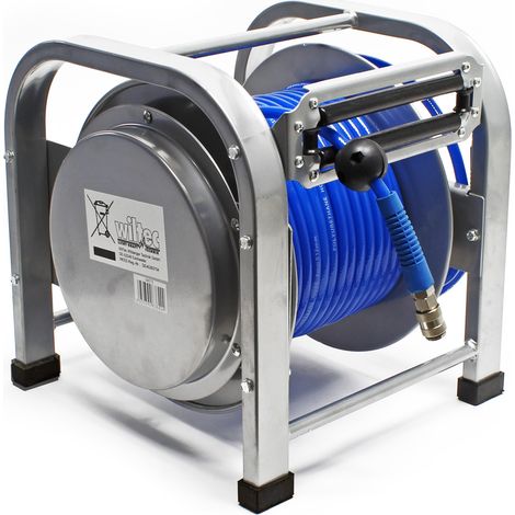 Wiltec Dévidoir automatique avec tuyau 30 m, 360 x 385 x 380 mm, En acier et PU, Enrouleur de tuyau pneumatique 12 bar, connexion 1/4&34[Dévidoir tuyau] – Le dévidoir automatique de Wiltec offre une g