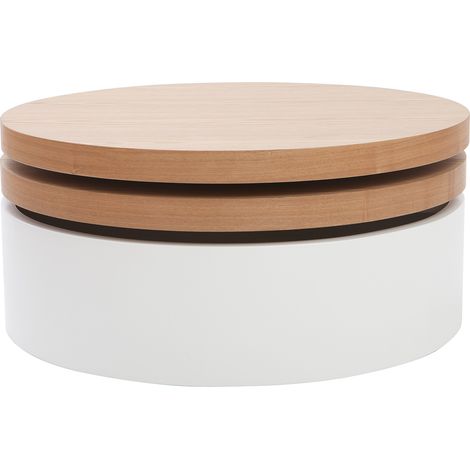 Miliboo – Table basse ronde D80 cm avec plateaux pivotants – Rangement blanc et bois clair chêne – Hauteur 42 cm – Design scandinave (1/5)