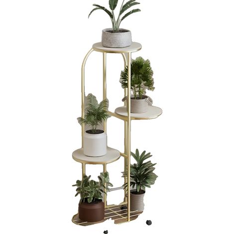 Estantería para plantas, diseño de cinco niveles, fácil de mover, color champán, 4 niveles. (1/2)