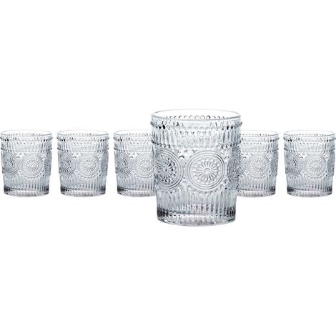 Définir Des Lunettes 6pz Dans Une Table Raffinée De 30 Cl Pour L'eau Avec Des Décorations En Relief