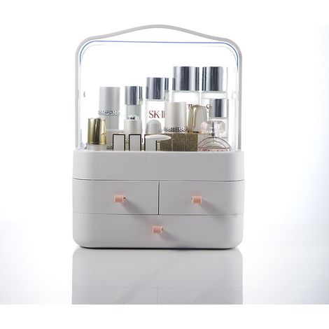 Rangement Maquillage Organisateur avec Tiroirs et Couvercle Transparent Rotatif à 180 ° Rangement Parfum pour Coiffeuse, Salle de Bain, Chambre