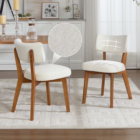 REDOM - Lot de 2 chaises de salle à manger, dossier ergonomique, assise rembourrée, structure en bois massif, beige (1/5)