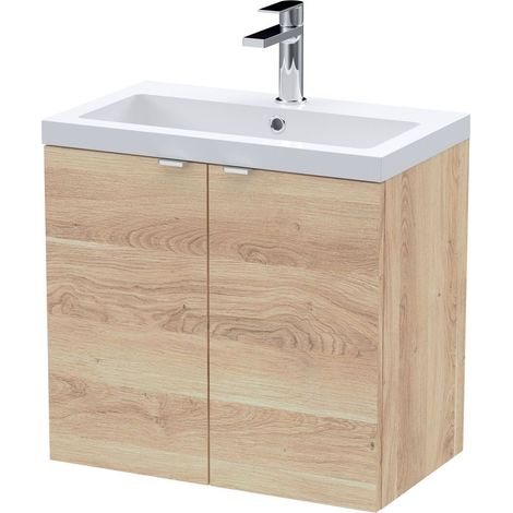 Alrewas Contemporary 2 Door Wall Hung Vanity Unit with Basin, Bleached Oak, 600mm (1/4)