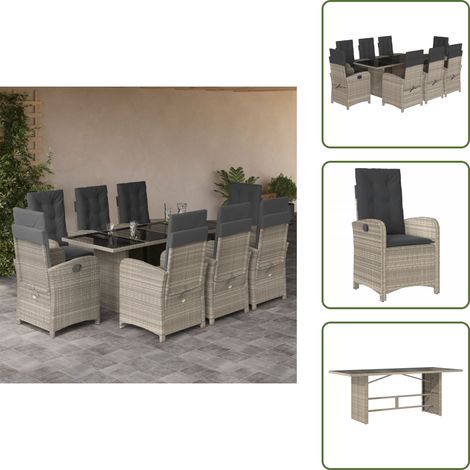 Cuscini da seduta - vidaXL Set Pranzo da Giardino 9pz con Cuscini Grigio Chiaro Polyrattan - Cuscini da schienale