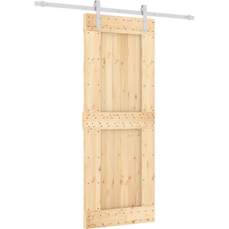 Sliding Door Natural and White 80 x 210 cm Solid Pine Wood vidaXL (1/5)