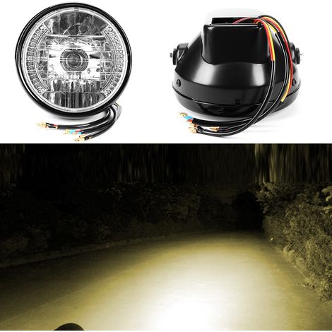 Motorrad-Frontblinker H4 7" LED blinkend, Doppelprojektor mit weißer Optik, 2-Lampen-Set, kompatibel mit Custom- und Straßenmotorrädern (1/5)