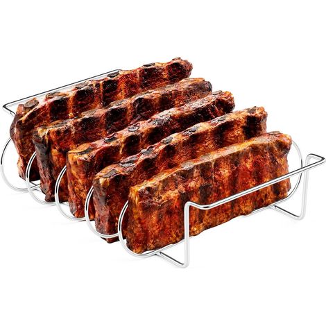 Support à côtes pour fumage et grillade, 5 emplacements, acier inoxydable résistant à la chaleur (1/5)