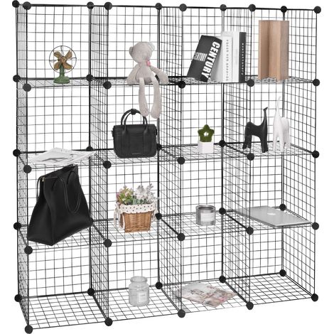 Woltu – Étagère cube en grille 16 compartiments – Structure en acier et plastique ABS – Capacité de charge 10kg par cube – Montage DIY facile (1/4)