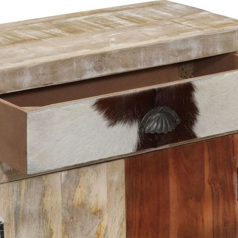 Buffet de Cuisine en Bois de Manguier Massif 60x30x75 cm, Meuble Rangement Compact avec Étagères, Style Rustique pour Salon ou Entrée (1/5)
