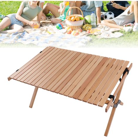 Table d'extérieur pliante en hêtre massif, idéale pour le camping ou les pique-niques. Taille moyenne. Dimensions moyennes. (1/5)