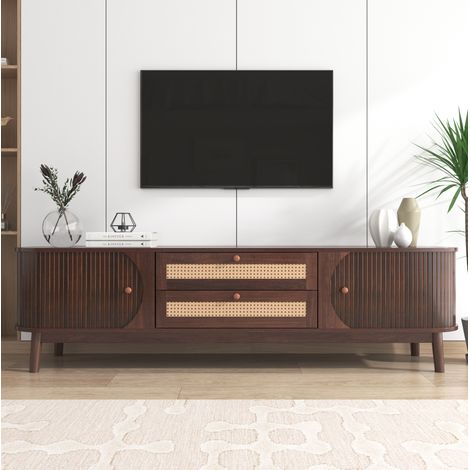 meuble tv rangement rotin 170 cm naturel bois clair HAVRYA (1/5)