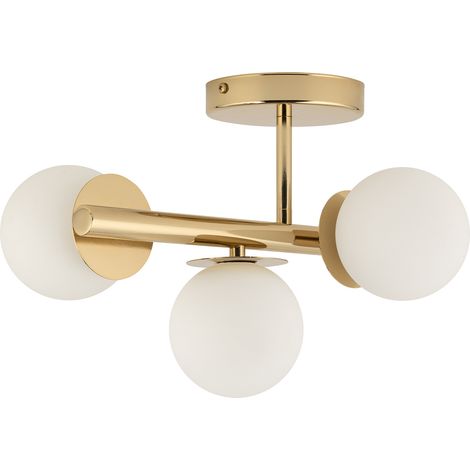 Plafonnier Avola laiton 3 globes verre blanc G9 Sigma (1/2)