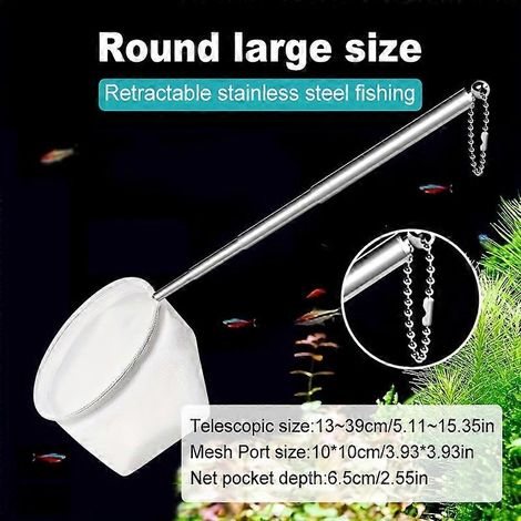 Un ensemble d'épuisette à manche télescopique, adaptée à la pêche en aquarium, avec de grandes mailles rondes, un long manche télescopique, flexible et durable. (1/5)