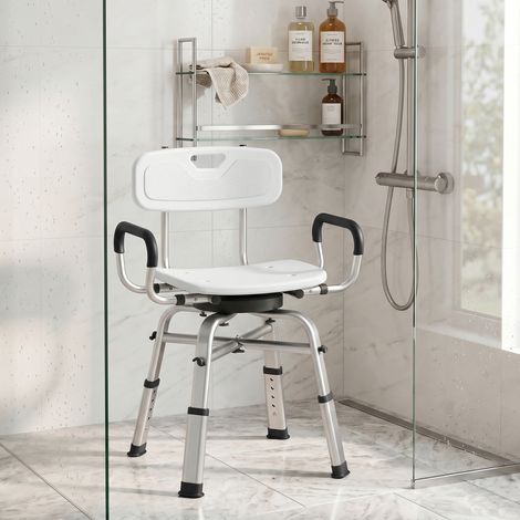 Chaise de douche pivotante réglable en hauteur avec accoudoirs et dossier, capacité 150 kg, blanc (1/5)