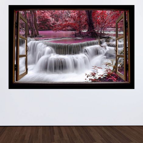 Stickers Trompe l'oeil fenêtre en bois - Rivière - 60 x 90 cm (1/3)