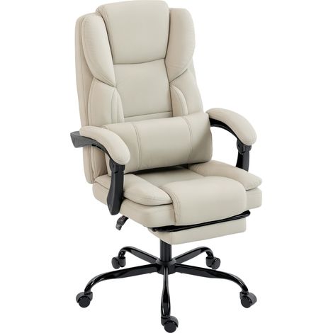 Chaise bureau beige similicuir vegan, repose-pieds, hauteur réglable, roulettes