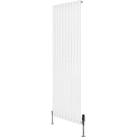 Radiateur à Colonnes Ovales & Vannes 1 Panneau 1800 x 600 mm en Acier Carbone Blanc Chauffage Centrale Moderne Horizontale Monté Sur Mur Cuisine [Brosse de Nettoyage & Supports INCLUSES]