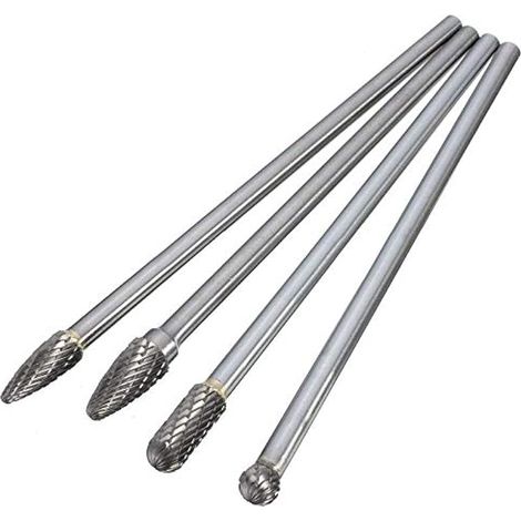 Lot de 4 fraises rotatives en carbure de tungstène, queue de 1/4", tête à double coupe de 6" de long pour le travail du bois, perçage, sculpture et gravure