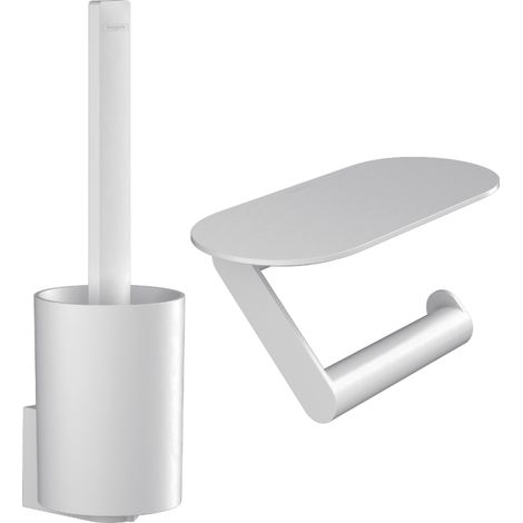 Escobillero y portarrollos de pared con estante HANSGROHE WallStories blanco mate