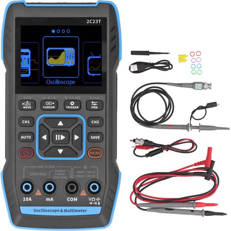 Jeffergarden Oscilloscope multimètre générateur de Signal 3 en 1, double canal, affichage numérique LCD HD 2.8 pouces, portable avec sonde 10X (1/5)
