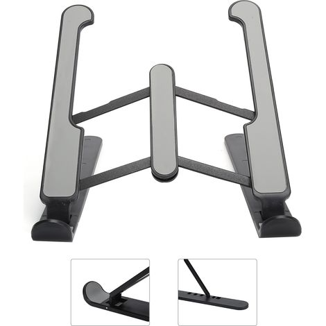 Support pour ordinateur portable à 6 niveaux avec système de refroidissement, plaque de levage pliable et cadre rehausseur, noir (1/5)