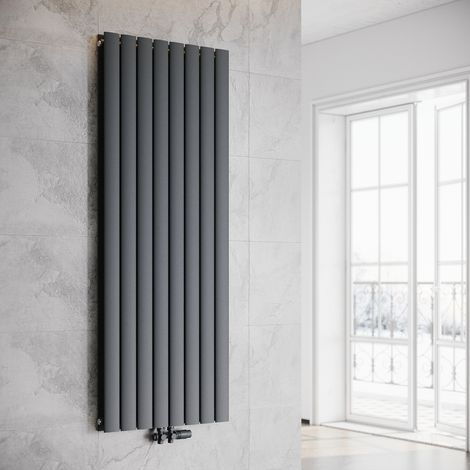 ELEGANT Heizkörper Flach Heizkörper Design Paneelheizkörper wohnzimmer Badheizkörper Vertikal Doppelt Heizkoerper mit Heizventil 1600 x 616mm Antrazit (1/5)