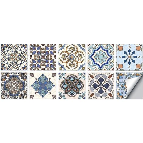 10 Feuilles (20x20 Cm) Carreaux De Papier Dcoratifs Adhsif Vinyle Cuisine Style Marocain Auto-adhsif Mosaque Meubles Muraux (1/5)